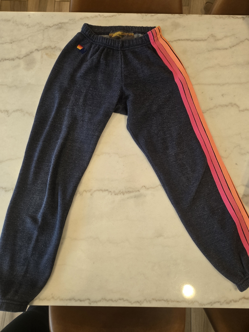 Aviator Nation Navy Track Pants with Pink & Orange Side Stripes